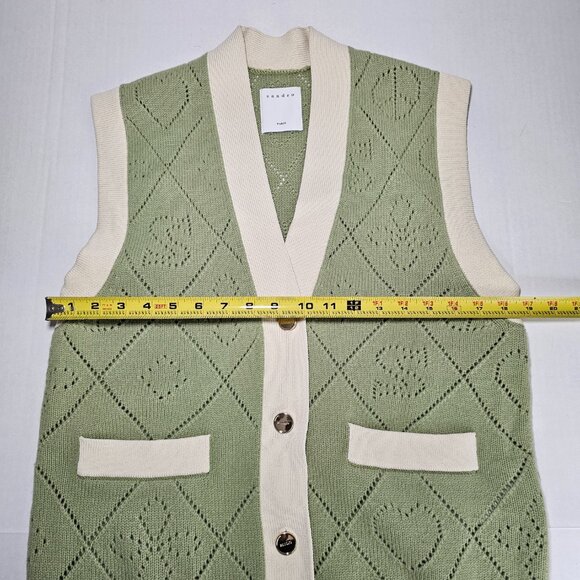 Sandro Paris Espoir Oversized Perforated Wool Cardigan Vest Sage Green Sz 1 / S - Picture 12 of 16
